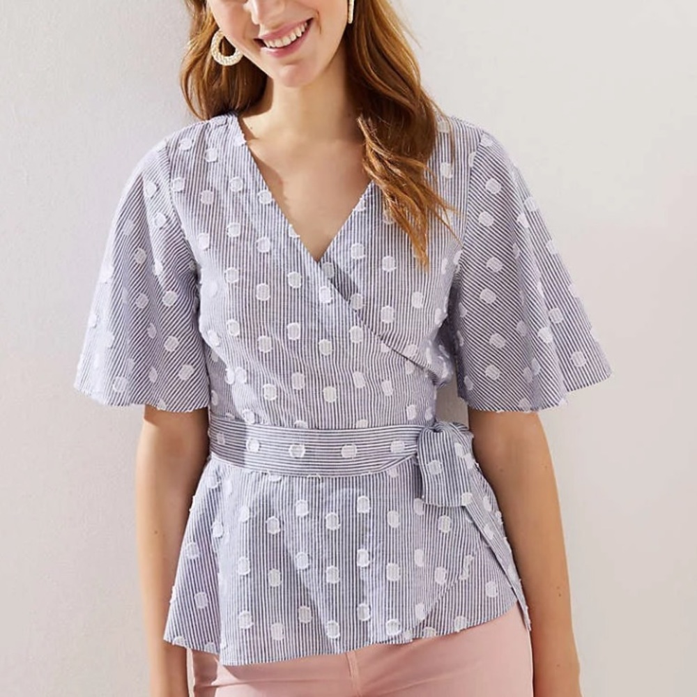 Loft wrap shirt with stripes and polka dots